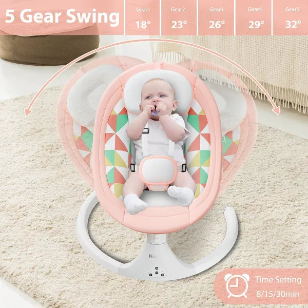 Napei Electric Baby Swing for Infants and Toddlers,with Bluetooth Music , 2 Seat Position, 5 Swing Angles with Gentle Speed