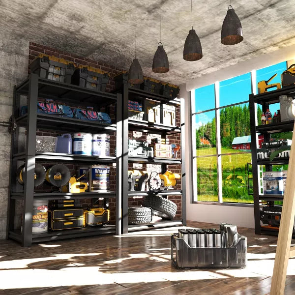 Munora 60"H 5-Tier Narrow Garage Shelving Unit, Adjustable Metal Storage Rack, 1500 lbs Capacity, Powder-Coated Steel Frame, 27.56"W x 12.01"D, Black