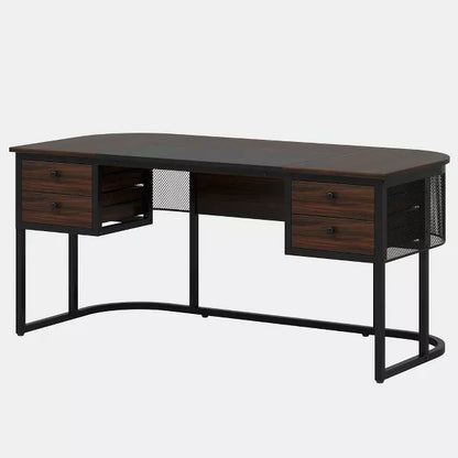 Resenkos Computer Desk, Office Desk, Study Desk,63-Inch Computer Desk Executive Desk with 4 Drawers,Brown