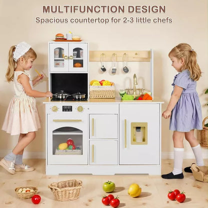 Kinder King Wooden Kids Play Kitchen, Toy Kitchen Playset for Toddler, Realistic Kitchen Sets w/Lights & Sounds for boy