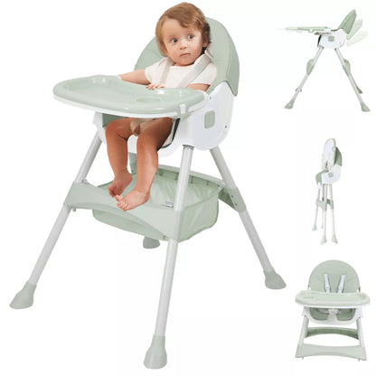 Napei 6- in -1 Baby High Chair with 5 -Point Safety Harness and Adjustable Dining Tray,Foldable High Chair for Space-Saving