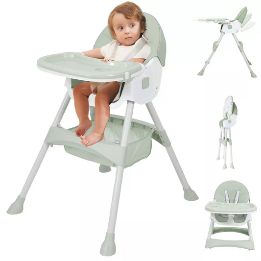 Napei 6- in -1 Baby High Chair with 5 -Point Safety Harness and Adjustable Dining Tray,Foldable High Chair for Space-Saving