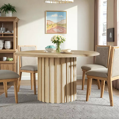 Lirago,47.24-Inch Wood Round Dining Table with Wooden Tabletop and Cylindrical Base