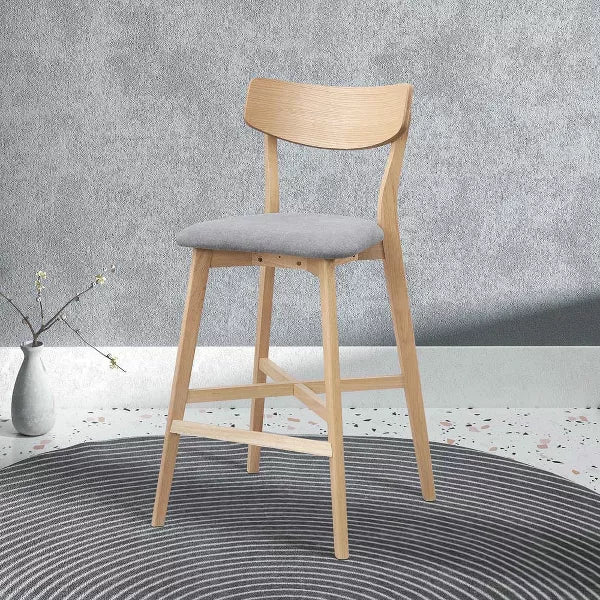 Resenkos Counter Bar Stools, Counter Stool,Wooden Bar Chairs Set of 2, Counter Height Stool with Backrest and Footrest,Oak Brown