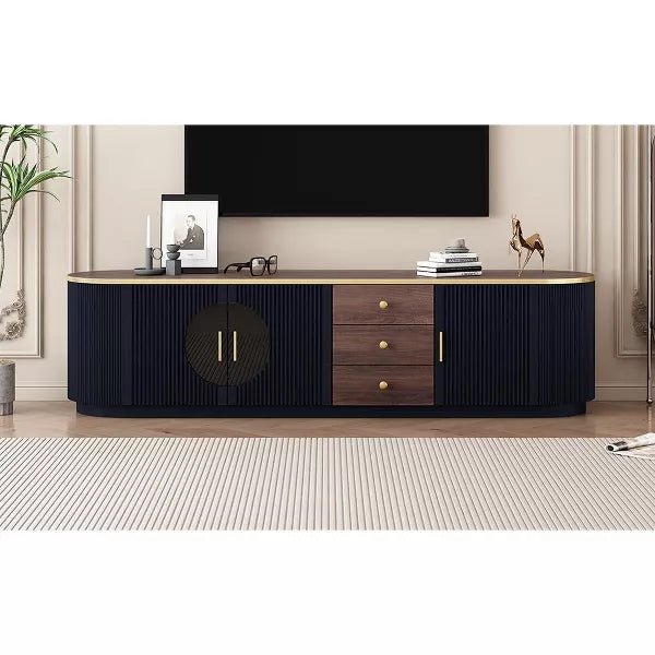 Wooakway TV Stand for TVs up to 80 Inches, Entertainment Center with 3 Drawers and 1 Shelf, Metal Handles and 2 Cabinets for Living room