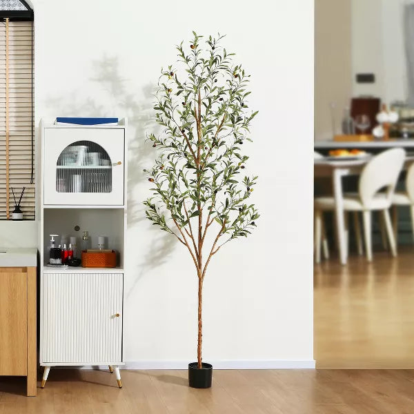 DR.Planzen 4-7ft Artificial Olive Tree Tall Faux Silk Plant Fake Potted Tree with Natural Wood Trunk and Lifelike Fruits for Home Office Decor Indoor