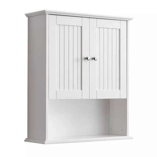 VANIRROR White Bathroom Wall Cabinet with Towel Bar, Wooden Medicine Cabinet ,Over Toilet Storage Cabinet for Bathroom, Kitchen, Laundry