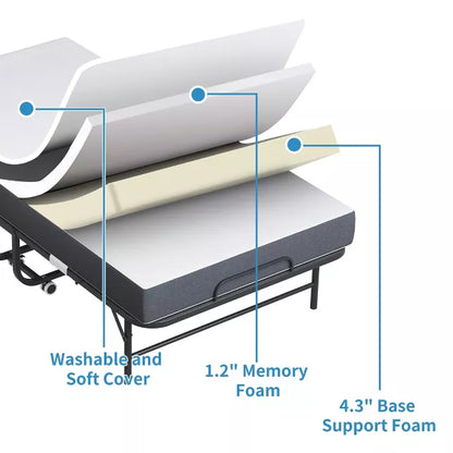 Munora - Twin Folding Rollaway Bed with 4.7" Memory Foam Mattress - Heavy Duty Metal Frame, 450 lbs Capacity - Black