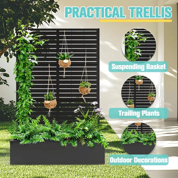 TOAOTBNBO Outdoor Planter Box with Square-Hole Trellis, Metal Raised Garden Bed for Climbing Plants, Galvanized Garden Box with Drainage Holes