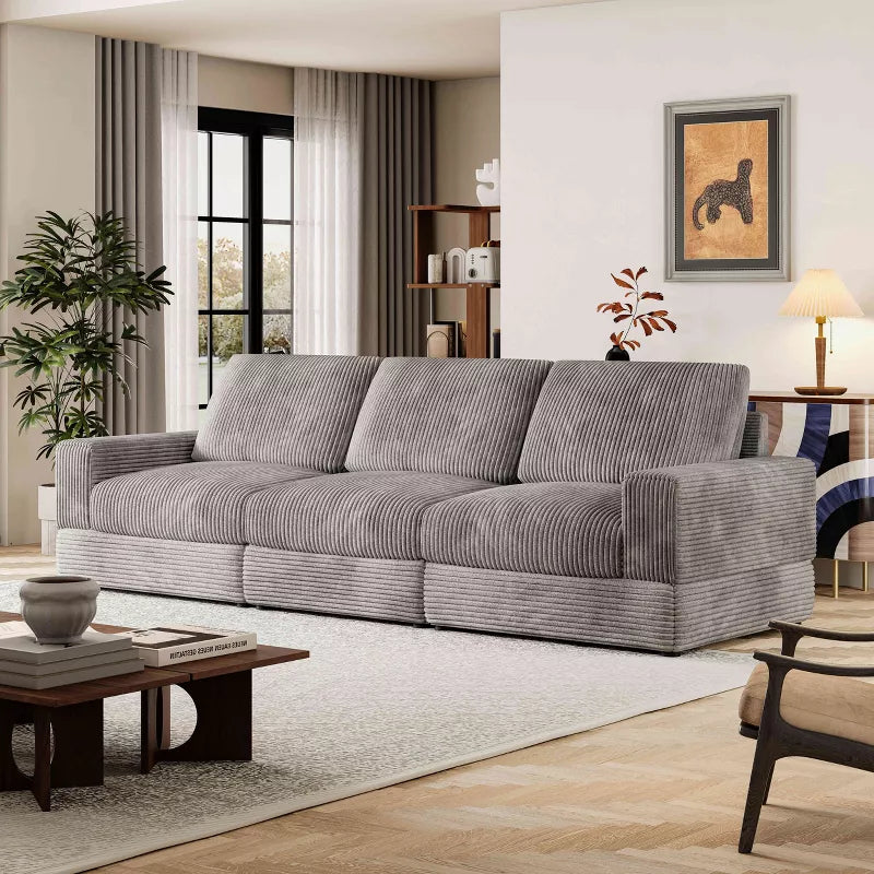 ATJafurn Corduroy Sectional Sofa Modern Modular Oversized Upholstered Couch with Comfy Pillows Deep Seat For Living Room Bedroom Apartment Office