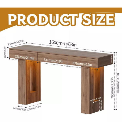 PAKASEPT 63" Extra Long Console Table with 3 Drawers, Wooden Narrow Entryway Table, for Hallway, Living Room