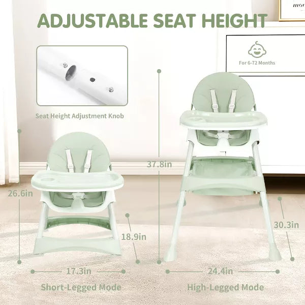 Napei 6- in -1 Baby High Chair with 5 -Point Safety Harness and Adjustable Dining Tray,Foldable High Chair for Space-Saving