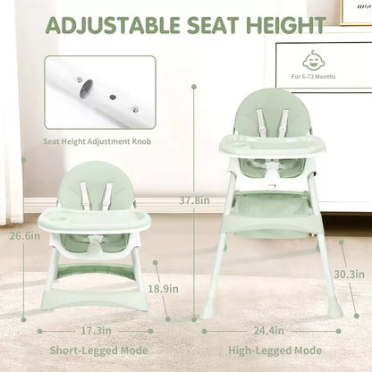 Napei 6- in -1 Baby High Chair with 5 -Point Safety Harness and Adjustable Dining Tray,Foldable High Chair for Space-Saving