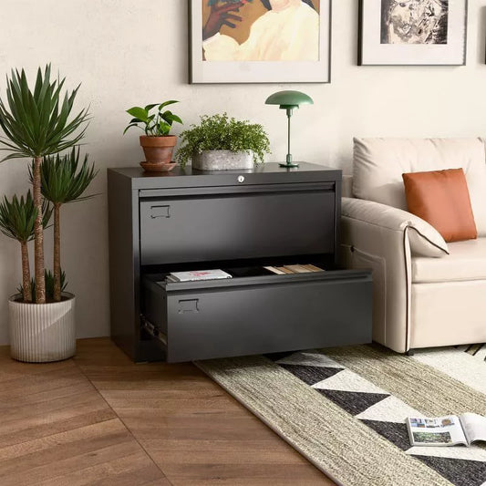 AOBABO 2 Drawer Wide Lateral File Cabinet with Lock, Suitable for Home Office School Hanging Files Letter/Legal/F4/A4 Size,Required-Assembly