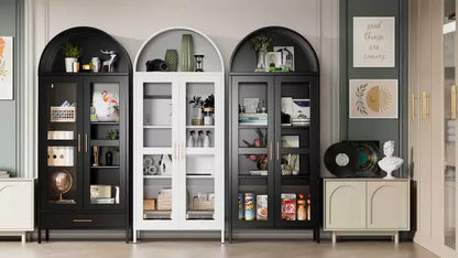 AOBABO Cabinet With Glass Doors And Adjustable Shelves, Modern Freestanding Arched Cabinet, Used As Antique,Porcelain Cabinets,assembly Required