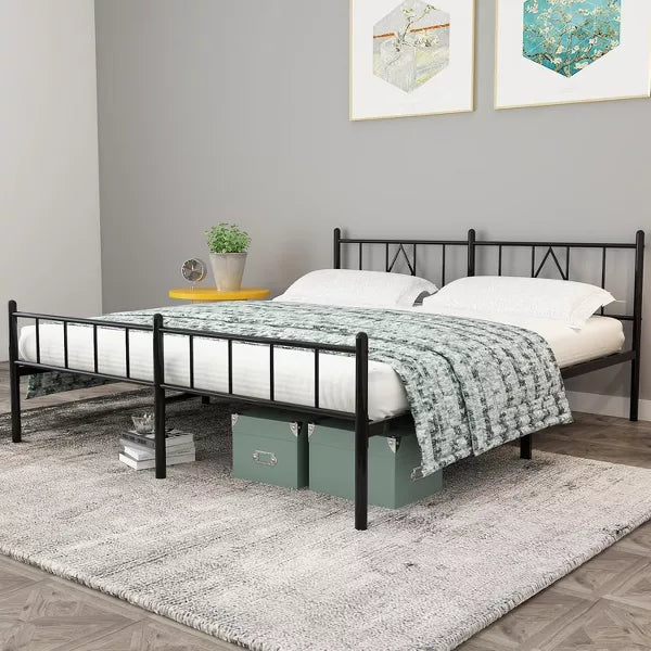 79.5"L x 75.6"W x 14"H Metal Platform King Bed Frame with Iron Art Headboard & Footboard Underbed Storage No Box Spring Needed 800lbs Capacity