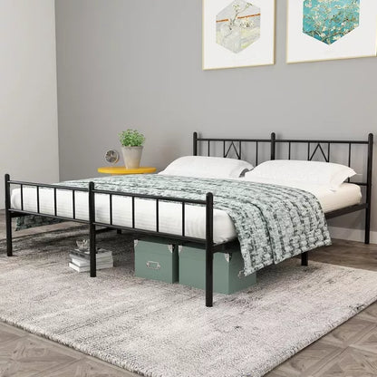 79.5"L x 75.6"W x 14"H Metal Platform King Bed Frame with Iron Art Headboard & Footboard Underbed Storage No Box Spring Needed 800lbs Capacity
