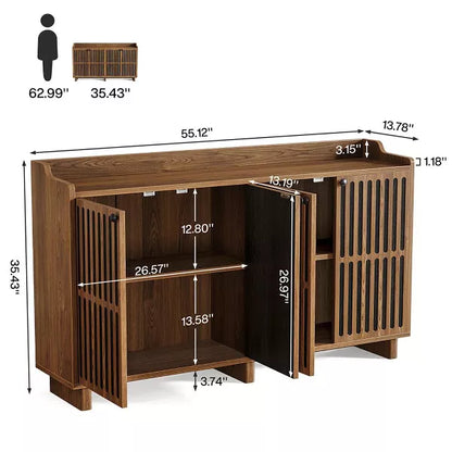 Resenkos Sideboard Buffet, Kitchen Storage Cabinet,55" Sideboard Buffet, Farmhouse Storage Cabinet Credenzas with Adjustable Shelves,Brown