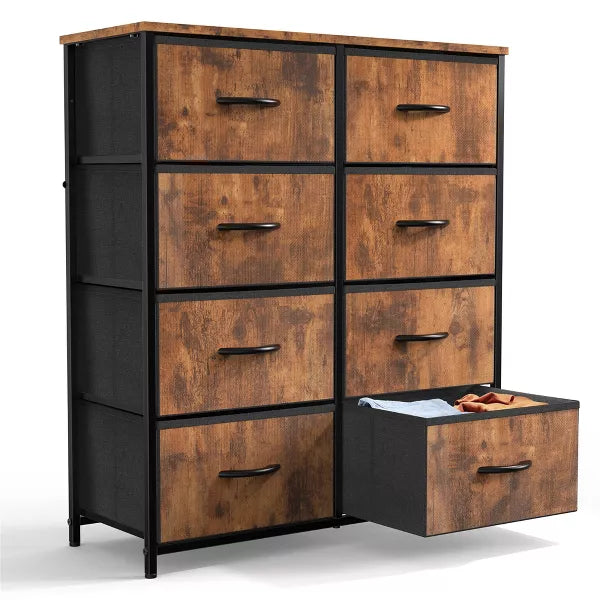 Resenkos 8 Drawer Dresser Fabric Storage Tower, Chest of Drawers for Bedroom, Sturdy Steel Frame, Wooden Top Brown