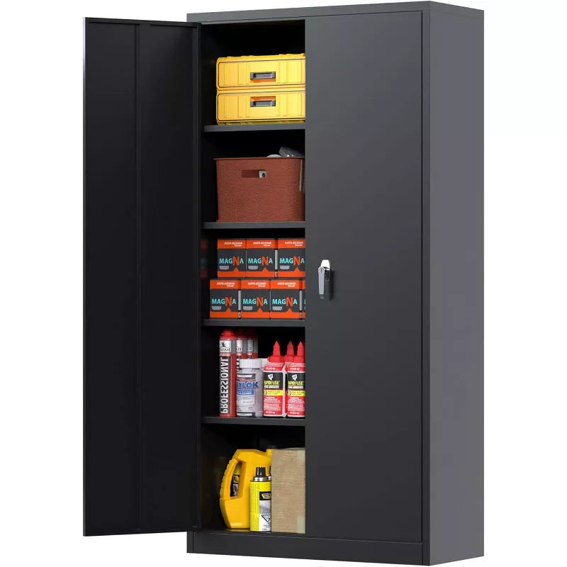 AOBABO 72 in. Tall Black Metal Storage Cabinet with 2-Doors and 4-Shelves, Steel Storage Freestanding Cabinet