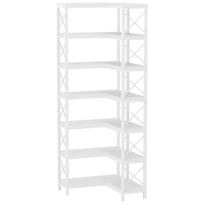 Resenkos Bookshelf, Bookcase Standing Shelf Unts,7-Tier Corner Bookshelf Corner Bookcase Storage Display Rack,White