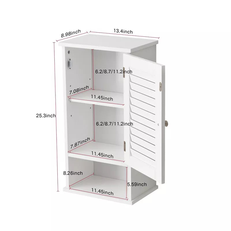 VANIRROR Medicine Cabinet, Hanging Cabinet with 3 Tiers, Single Louvered Door, Wall cabinet for Home Bathroom Bedroom, White