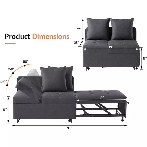 AMERLIFE 3-in-1 Convertible Sleeper Sofa, Adjustable Backrest, Ottoman Couch Bed