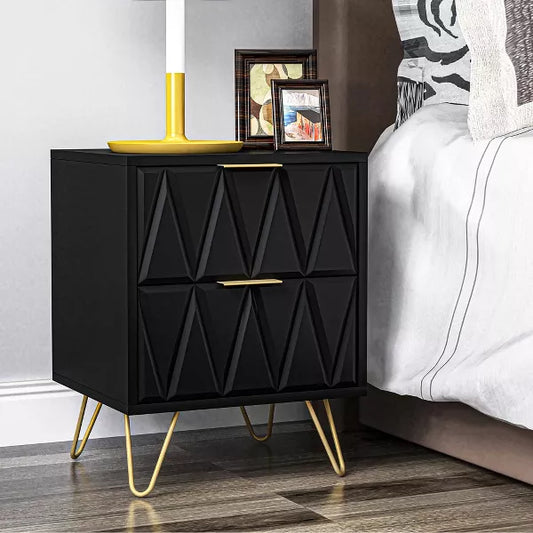 Resenkos 2-Drawer Wood Rectangle Nightstand Side Table Living Room Small End Accent Table, 21" Tall, Black