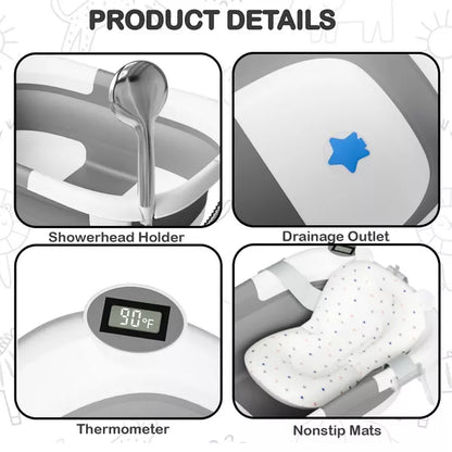 Napei Collapsible Baby Bathtub for Infants and Toddlers with Bath Net and Thermometer
