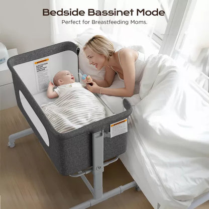 BabyBond 3-in-1 Baby Bassinet with Comfy Mattress, Wheels & 6 Height Adjustments