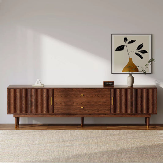 LOVSON Mid-Century Modern TV Stand, 78.7-Inch Walnut Entertainment Center with Storage Drawers, Living Room Bedroom Media Console