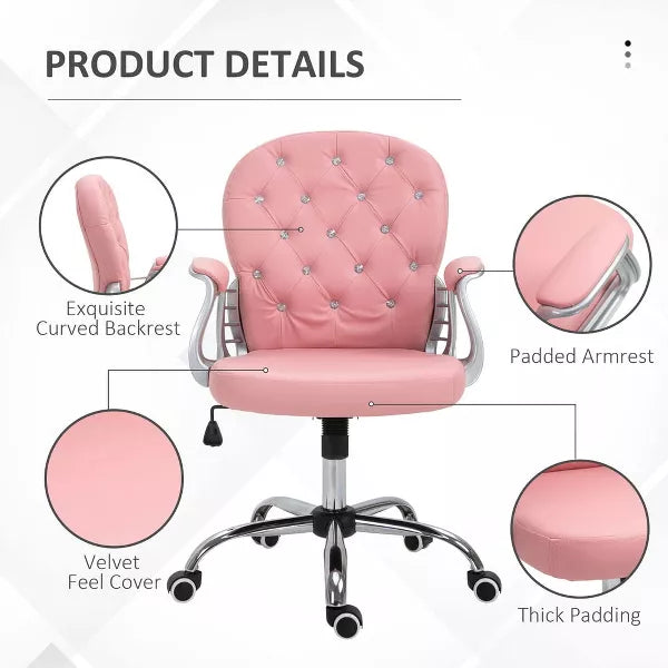 Resenkos Home Office Chair Computer Chair,Pu Leather Home Office Chair, Button Tufted Desk Chair With Padded Armrests, Height And Swivel Wheels, Pink