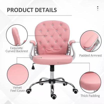 Resenkos Home Office Chair Computer Chair,Pu Leather Home Office Chair, Button Tufted Desk Chair With Padded Armrests, Height And Swivel Wheels, Pink