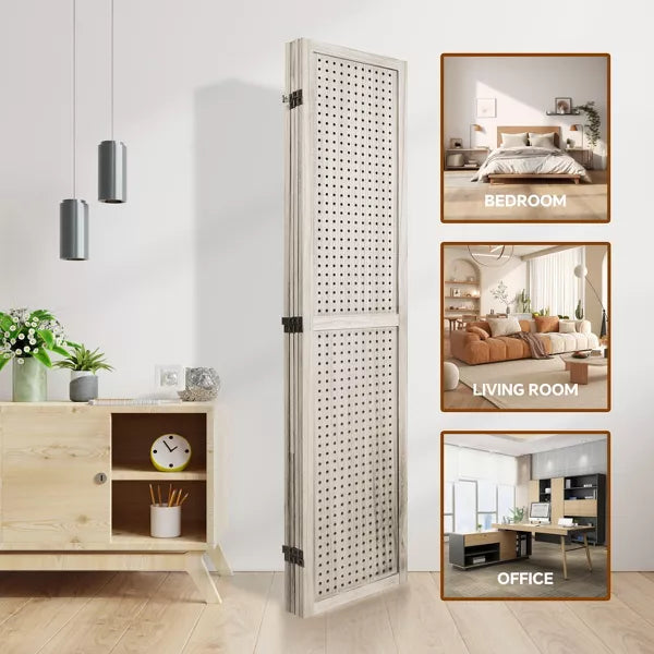 Wooakway Wood Room Dividers 5.6Ft Tall and Folding Privacy Screens for Home, Office