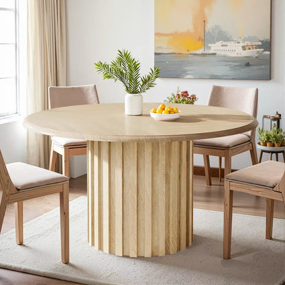 Lirago,47.24-Inch Wood Round Dining Table with Wooden Tabletop and Cylindrical Base