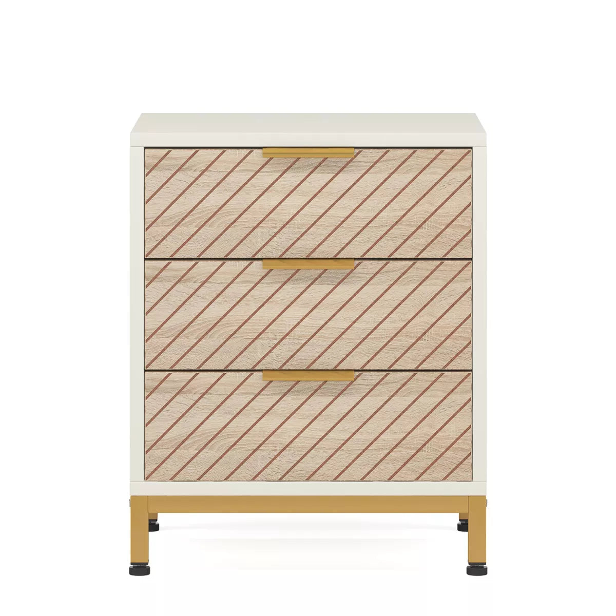 Resenkos 1 Pack Night Stand for Bedrooms, White and Gold Light Wood Grain Nightstand with 3 Drawers Bedside End Tables Storage for Living Room Brown