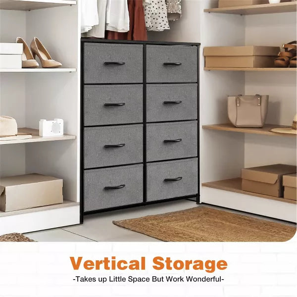 Resenkos 8 Drawer Dresser Fabric Storage Tower, Chest of Drawers for Bedroom, Sturdy Steel Frame, Wooden Top Gray