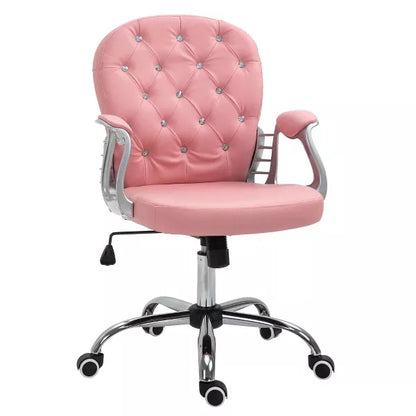 Resenkos Home Office Chair Computer Chair,Pu Leather Home Office Chair, Button Tufted Desk Chair With Padded Armrests, Height And Swivel Wheels, Pink