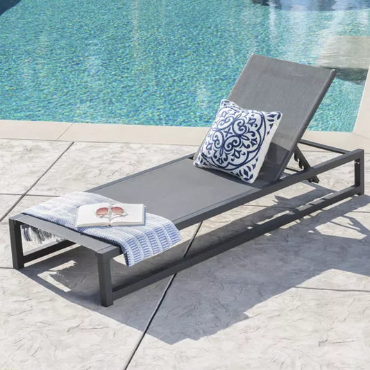 Wooakway Classic 77"L Patio Chaise Lounge with Adjustable Reclining Backrest Aluminum Frame & Breathable Outdoor Mesh for a Cool Experience