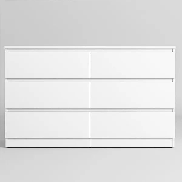 Resenkos Modern Mid Century 6 Drawer Wide Dressers Chests for Bedroom, Chest of Drawer Organizer Grey