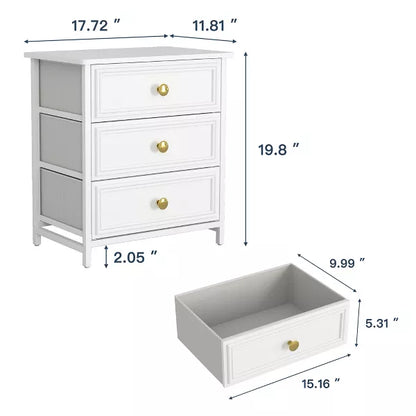 Resenkos 3-Drawer Wood Rectangle Nightstand Set of 2 Bedside Table Living Room Small Dresser, 20" Tall