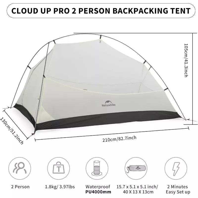Naturehike Cloud-Up 2 Person Tent Lightweight Backpacking Tent with Footprint - Free Standing Ultralight Camping Hiking Backpack Tents Two Person Tent