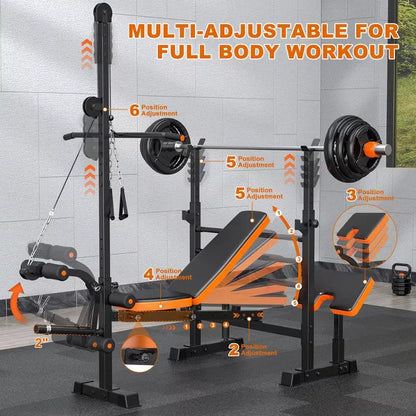 GIKPAL 800lbs 8-in-1 Adjustable Weight Bench Set with Lat Pull Down, Workout Bench Multi-Function Strength Training Bench Press Exercise Equipm