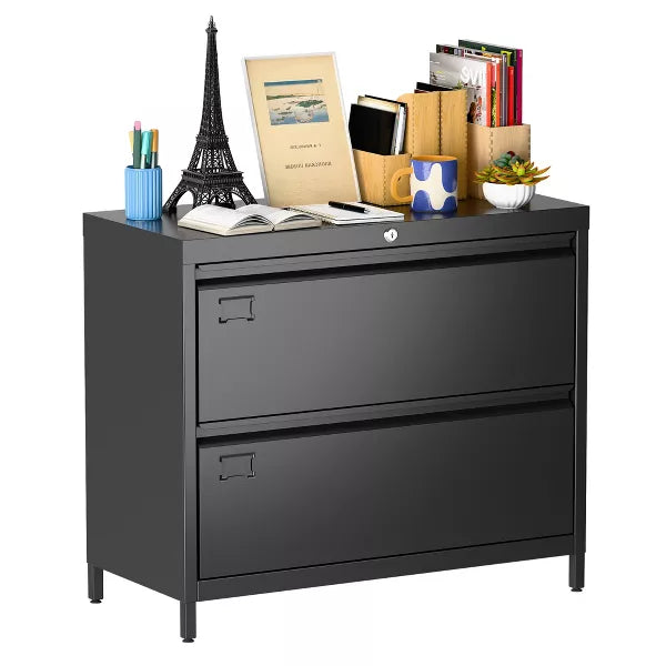 SUXXAN 2 Drawer Metal File Cabinet, with Standing Feet and Card Slot, 29.53" H X 34.5" L X 15.75" W, Assembly Required