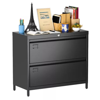 SUXXAN 2 Drawer Metal File Cabinet, with Standing Feet and Card Slot, 29.53" H X 34.5" L X 15.75" W, Assembly Required