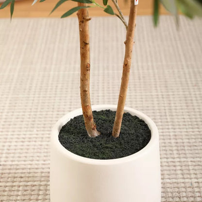 DR.Planzen Artificial Olive Tree with White Planter, 5-7FT Tall Faux Olive Trees with Natural Wood Trunk and Realstic Fruits for Indoor Home Decor