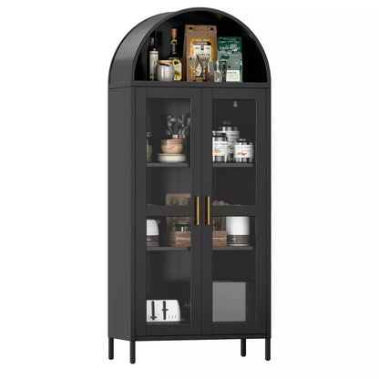 AOBABO Cabinet With Glass Doors And Adjustable Shelves, Modern Freestanding Arched Cabinet, Used As Antique,Porcelain Cabinets,assembly Required