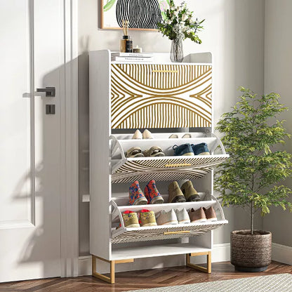 Resenkos Yardi Yard Wood Shoe Storage Cabinet, Narrow Closet Shoe Organizer Rack for Entryway, Beige
