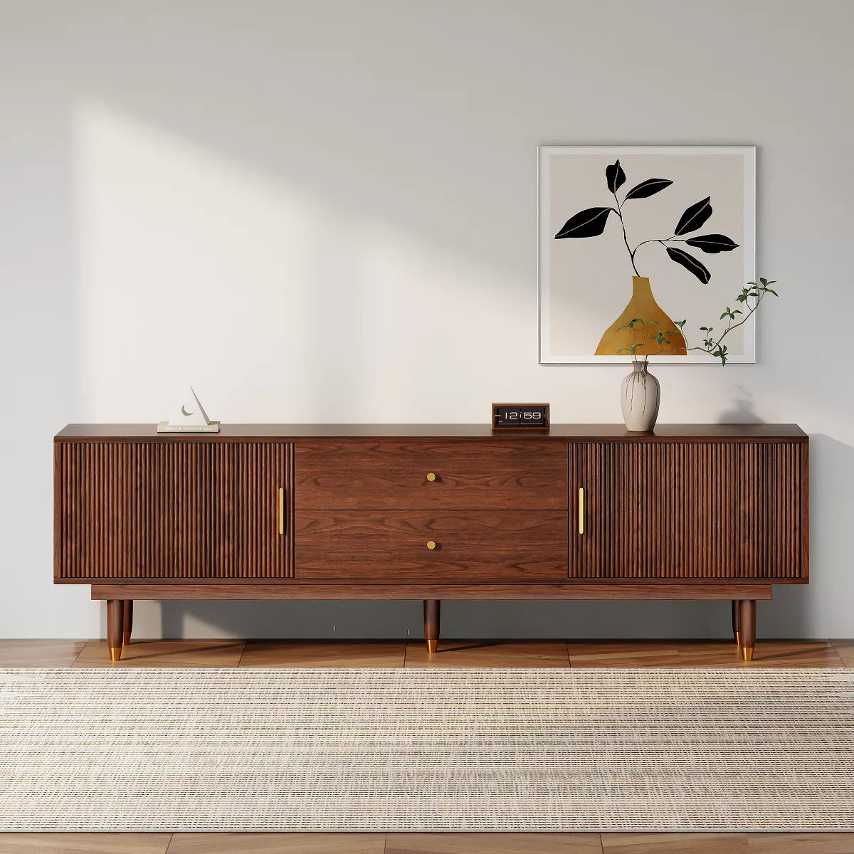 LOVSON Mid-Century Modern TV Stand, 70.9” Walnut Entertainment Center with Storage Drawers, Living Room Bedroom Media Console