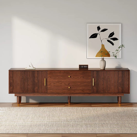 LOVSON Mid-Century Modern TV Stand, 70.9” Walnut Entertainment Center with Storage Drawers, Living Room Bedroom Media Console